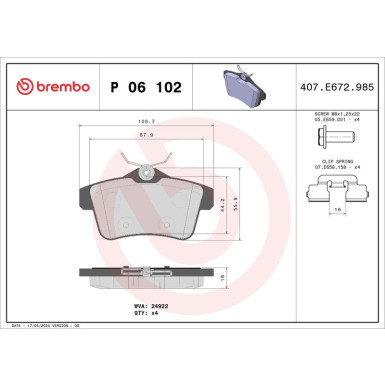 Brembo | Bremsbelagsatz, Scheibenbremse | P 06 102