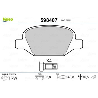 Valeo | Bremsbelagsatz, Scheibenbremse | 598407