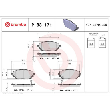 Brembo | Bremsbelagsatz, Scheibenbremse | P 83 171