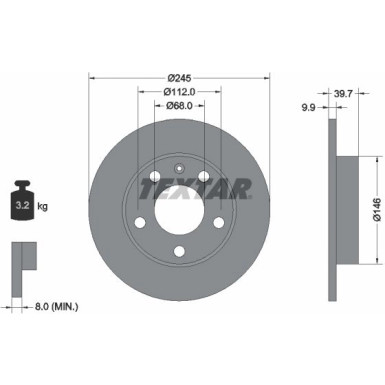 TEXTAR PRO 92106203 Bremsscheibe 245x9,9mm, 05/06x112, voll, beschichtet