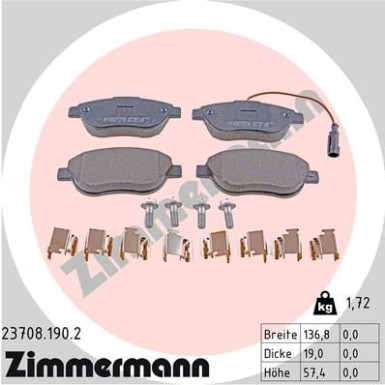 Zimmermann | Bremsbelagsatz, Scheibenbremse | 23708.190.2