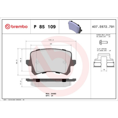 Brembo | Bremsbelagsatz, Scheibenbremse | P 85 109