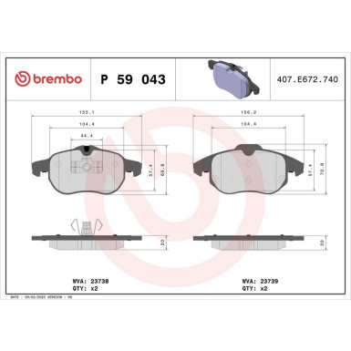 Brembo | Bremsbelagsatz, Scheibenbremse | P 59 043