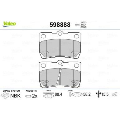 Valeo | Bremsbelagsatz, Scheibenbremse | 598888