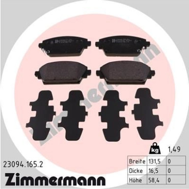 Zimmermann | Bremsbelagsatz, Scheibenbremse | 23094.165.2