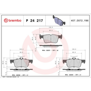 Brembo | Bremsbelagsatz, Scheibenbremse | P 24 217