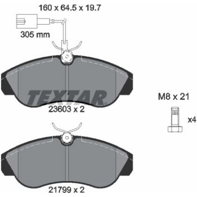 Textar | Bremsbelagsatz, Scheibenbremse | 2360301