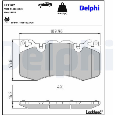 Delphi | Bremsbelagsatz, Scheibenbremse | LP2187 Delphi | Bremsbelagsatz, Scheibenbremse | LP2187
