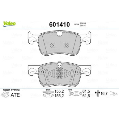 Valeo | Bremsbelagsatz, Scheibenbremse | 601410