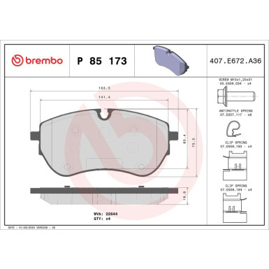 Brembo | Bremsbelagsatz, Scheibenbremse | P 85 173