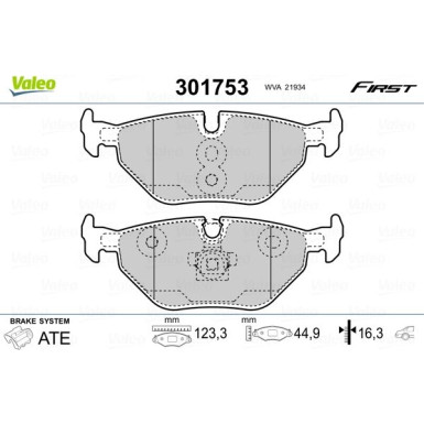 Valeo | Bremsbelagsatz, Scheibenbremse | 301753