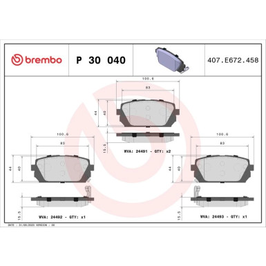 Brembo | Bremsbelagsatz, Scheibenbremse | P 30 040