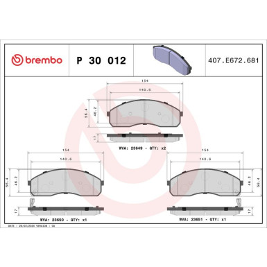 Brembo | Bremsbelagsatz, Scheibenbremse | P 30 012