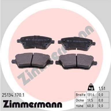 Zimmermann | Bremsbelagsatz, Scheibenbremse | 25134.170.1