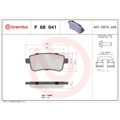 Brembo | Bremsbelagsatz, Scheibenbremse | P 68 041