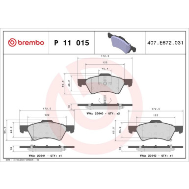 Brembo | Bremsbelagsatz, Scheibenbremse | P 11 015