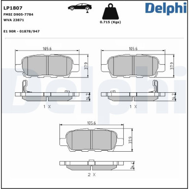 Delphi | Bremsbelagsatz, Scheibenbremse | LP1807