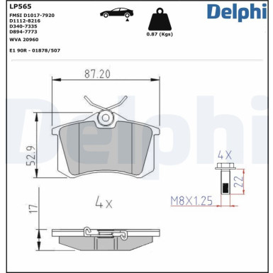 Delphi | Bremsbelagsatz, Scheibenbremse | LP565