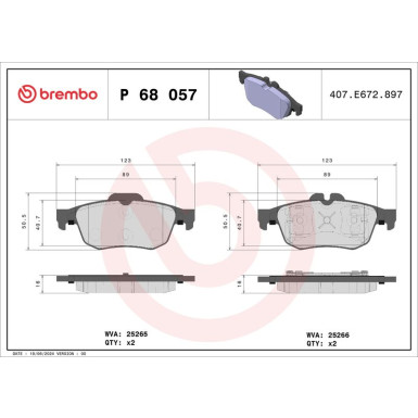 Brembo | Bremsbelagsatz, Scheibenbremse | P 68 057