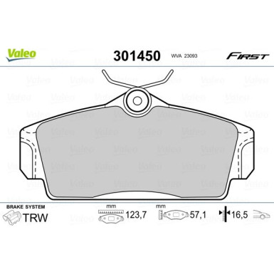 Valeo | Bremsbelagsatz, Scheibenbremse | 301450