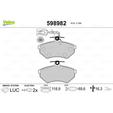 Valeo | Bremsbelagsatz, Scheibenbremse | 598982