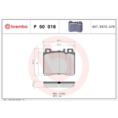 Brembo | Bremsbelagsatz, Scheibenbremse | P 50 018