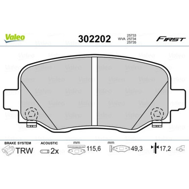 Valeo | Bremsbelagsatz, Scheibenbremse | 302202