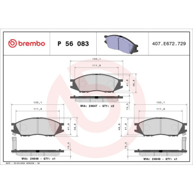 Brembo | Bremsbelagsatz, Scheibenbremse | P 56 083