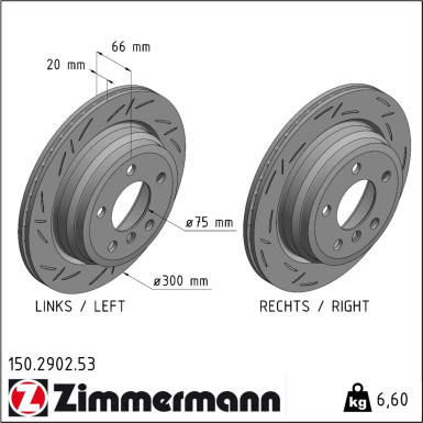 ZIMMERMANN 150.2902.53 Bremsscheibe 300mm für BMW 3er, 4er, 6/5, 5x120, innenbelüftet, geschlitzt, beschichtet, hochgekohlt