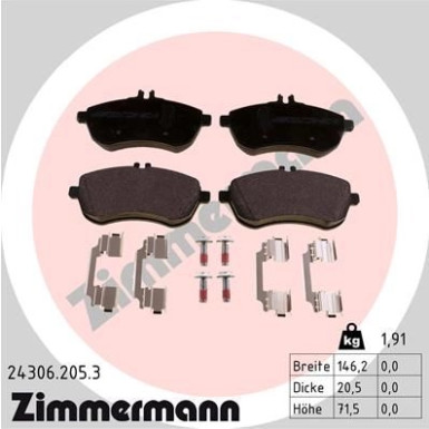 Zimmermann | Bremsbelagsatz, Scheibenbremse | 24306.205.3