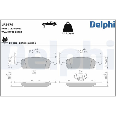 Delphi | Bremsbelagsatz, Scheibenbremse | LP2479