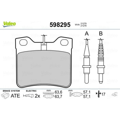 Valeo | Bremsbelagsatz, Scheibenbremse | 598295