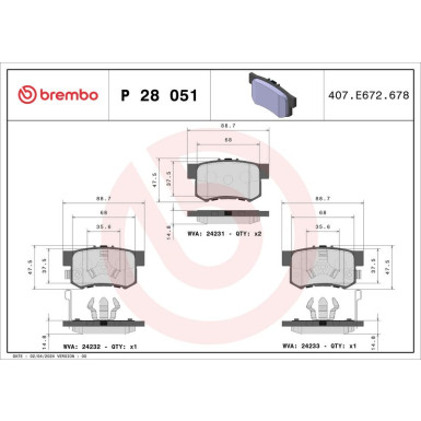 Brembo | Bremsbelagsatz, Scheibenbremse | P 28 051