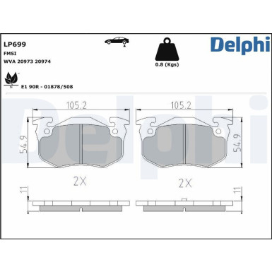 Delphi | Bremsbelagsatz, Scheibenbremse | LP699