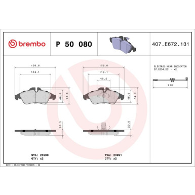 Brembo | Bremsbelagsatz, Scheibenbremse | P 50 080