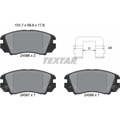 Textar | Bremsbelagsatz, Scheibenbremse | 2458601