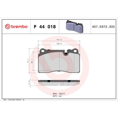 Brembo | Bremsbelagsatz, Scheibenbremse | P 44 018