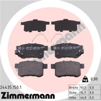 Zimmermann | Bremsbelagsatz, Scheibenbremse | 24435.150.1