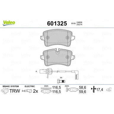 Valeo | Bremsbelagsatz, Scheibenbremse | 601325