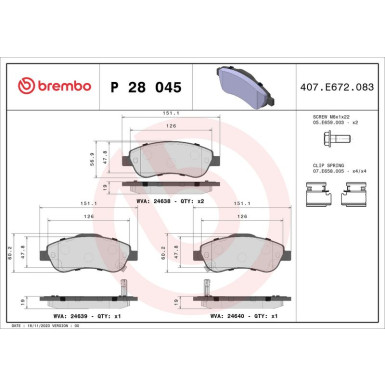 Brembo | Bremsbelagsatz, Scheibenbremse | P 28 045