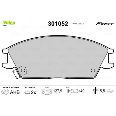 Valeo | Bremsbelagsatz, Scheibenbremse | 301052