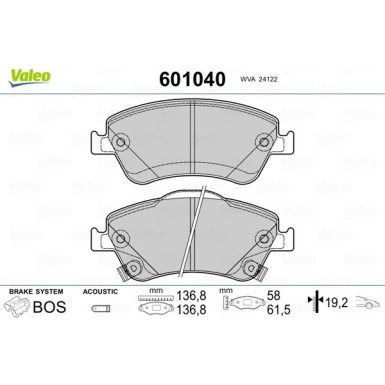 Valeo | Bremsbelagsatz, Scheibenbremse | 601040