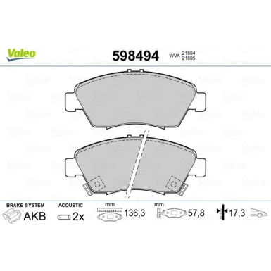 Valeo | Bremsbelagsatz, Scheibenbremse | 598494