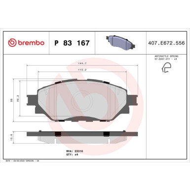 Brembo | Bremsbelagsatz, Scheibenbremse | P 83 167