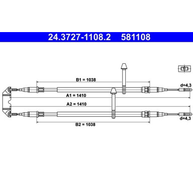 ATE | Seilzug, Feststellbremse | 24.3727-1108.2 ATE | Seilzug, Feststellbremse | 24.3727-1108.2