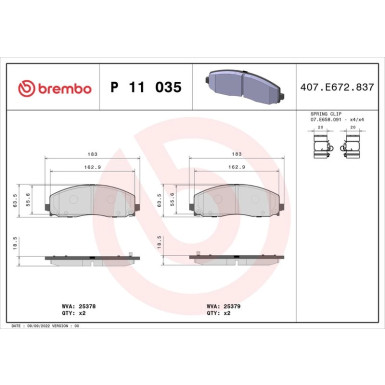 Brembo | Bremsbelagsatz, Scheibenbremse | P 11 035