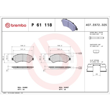 Brembo | Bremsbelagsatz, Scheibenbremse | P 61 118