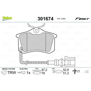 Valeo | Bremsbelagsatz, Scheibenbremse | 301674