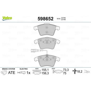 Valeo | Bremsbelagsatz, Scheibenbremse | 598652