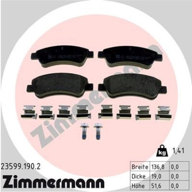 Zimmermann | Bremsbelagsatz, Scheibenbremse | 23599.190.2